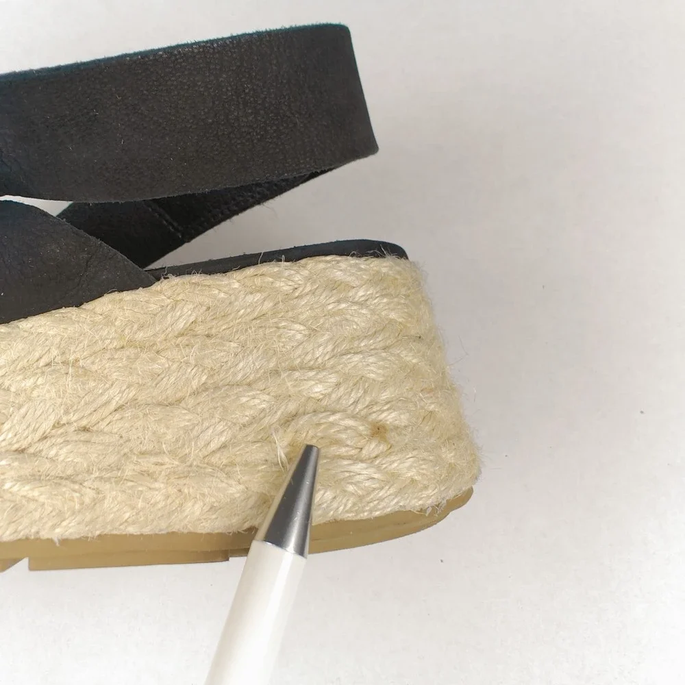 Eileen Fisher‎ Women's Black Leather Timor Espadrille Wedge Sandals Size 7